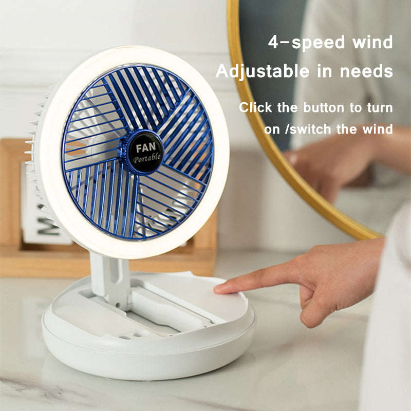 USB Charging Foldable Table Fan Wall Mounted Hanging Ceiling Fan With LED Light 4 Speed Adjustable For Home Room Air Cooler Fan