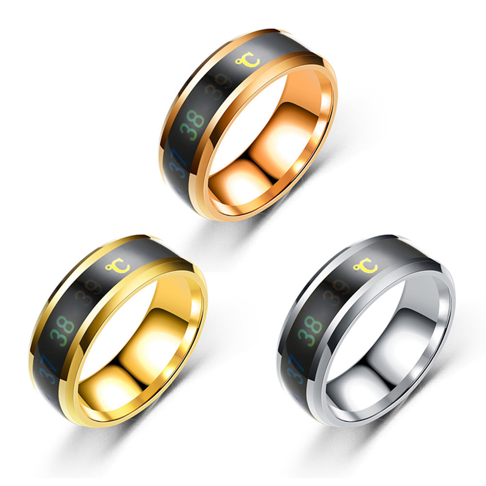 Chic Stainless Steel Temperature Sensor Unisex Finger Ring Jewelry Couple Gift