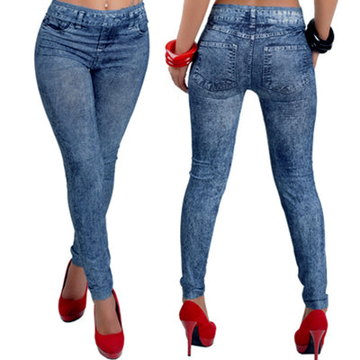 Women's Close Fitting Snowflake Printed Denim Jeans Leggings