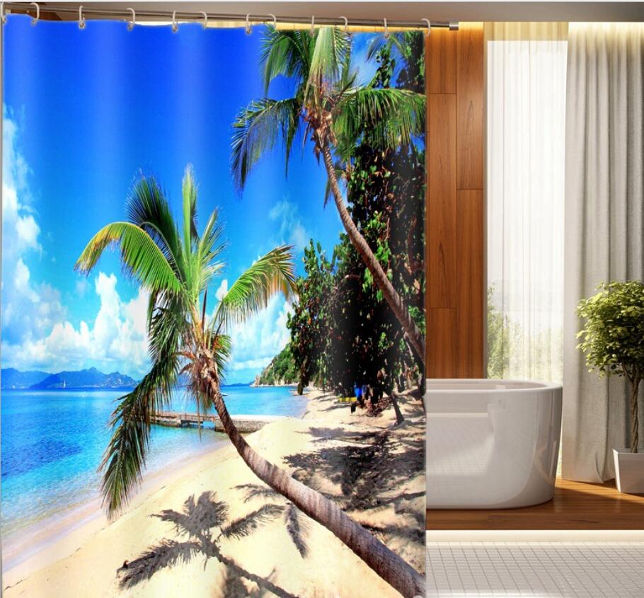 3-d Shower 
s Seaside Sandy Beach Scenery 
 Fabrics restroom