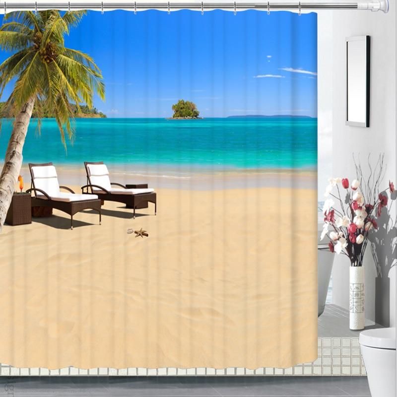 3-d Shower 
s Seaside Sandy Beach Scenery 
 Fabrics restroom