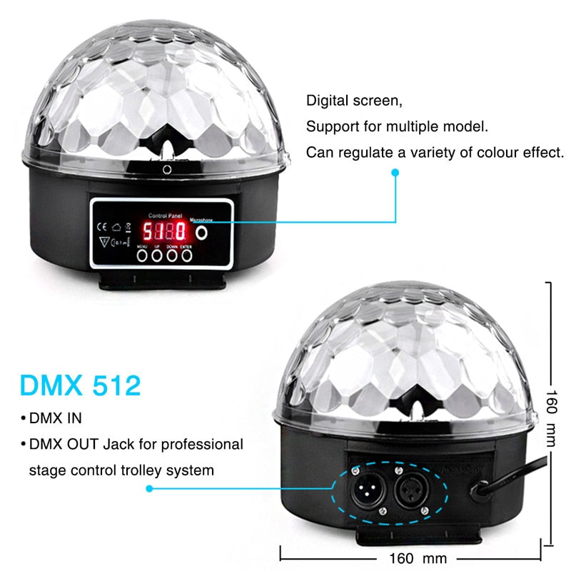 9 Colors 27W Crystal Magic Ball Led Stage Lamp 21 Mode Disco laser-beam Light Party Lights Sound Control DMX Lumiere laser-beam