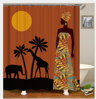 3 dimension  Digital design  Folk figure cartoon design  design  African  Pattern restroom  Shower Curtains