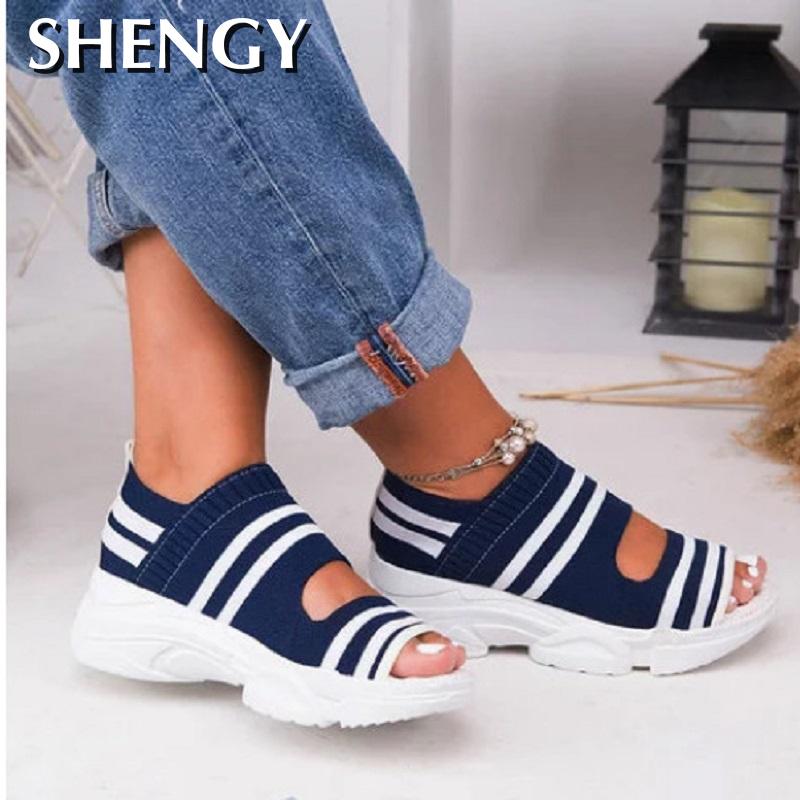 Summer Women Sandals Open Toe Wedges Platform Ladies Shoes Knitting Lightweight Sneakers Sandals Big Size Zapatos Mujer