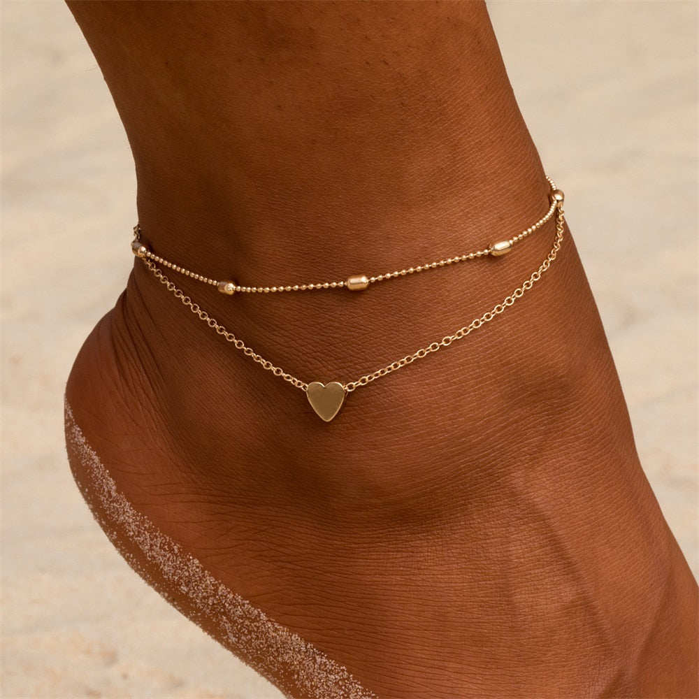 Simple Heart Female Anklets Barefoot Crochet Sandals Foot Jewelry Leg New Anklets On Foot Ankle Bracelets For Women Leg Chain