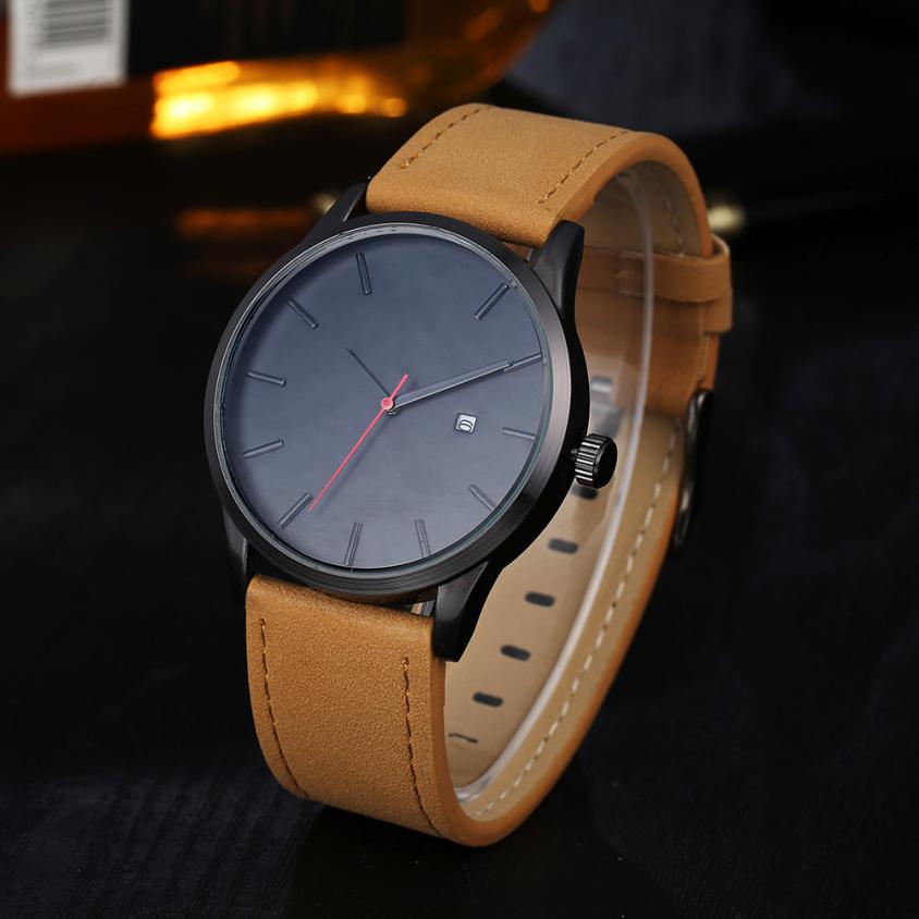 Men Business Quartz Wristwatch Shock Resistant Fashion Leather Belt