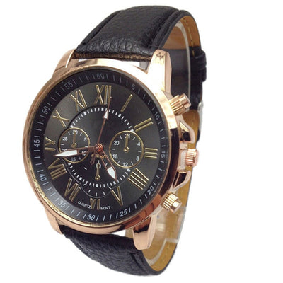 Men Leather Quartz Wrist watch Round Glass Simple Fashion