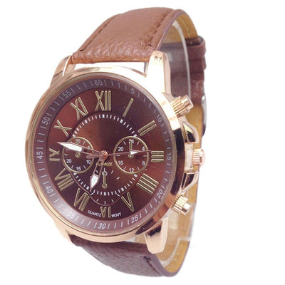 Men Leather Quartz Wrist watch Round Glass Simple Fashion