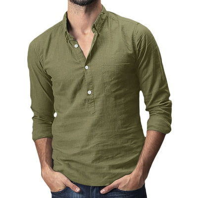 Summer Men's Baggy Cotton Linen Solid Multi-Pocket Short Sleeve Turn-down Collar Shirts hawaiian shirt camisa masculina