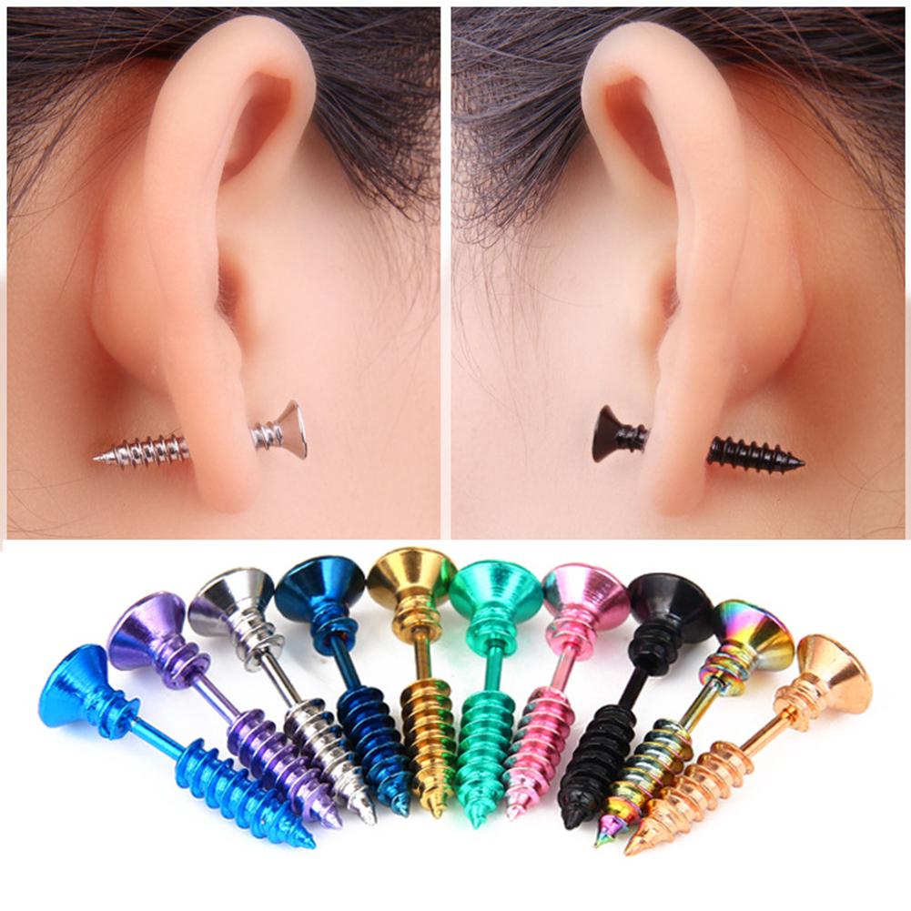 DreamBell Unisex Women Men Earrings Stainless Steel Piercing Nail Screw Stud Earrings Punk Helix Ear Piercings Fashion Jewelry