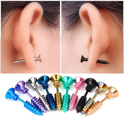 DreamBell Unisex Women Men Earrings Stainless Steel Piercing Nail Screw Stud Earrings Punk Helix Ear Piercings Fashion Jewelry