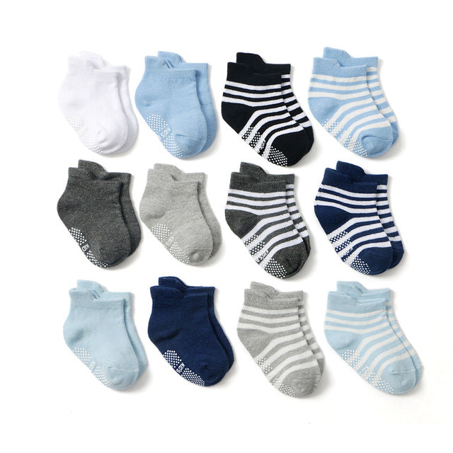 ( 12 pairs/lot ) 100% cotton Baby socks rubber slip-resistant floor socks cartoon small kid's socks suit 0-24months