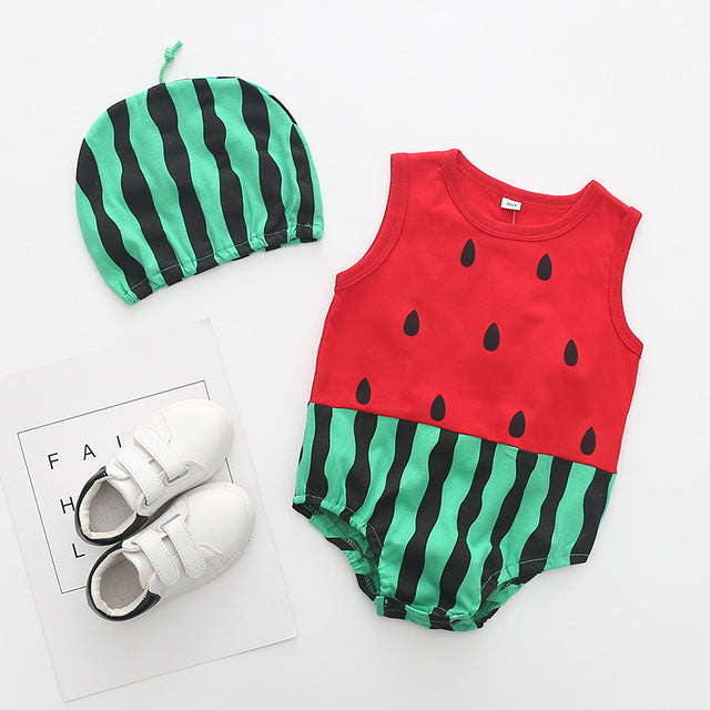 Lovely New baby boy girl rompers Newborn Infant Toddler Boy Girl Summer clothes Romper cotton Jumpsuit Clothes+hat set