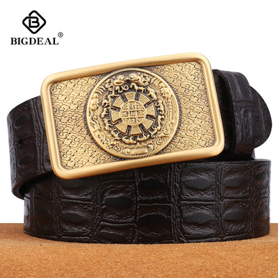 BIGDEAL Famous Men Belt Jeans Genuine Leather Pin Buckle Cowboy Belts For Male Vintage Brand Cowhide Belt Waistband