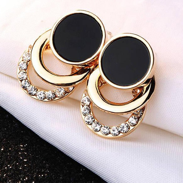 Brand New Design Fashion Charm Crystal Stud Earrings Geometric Round Circle Shiny Rhinestone Big Earring Jewelry Women Gift