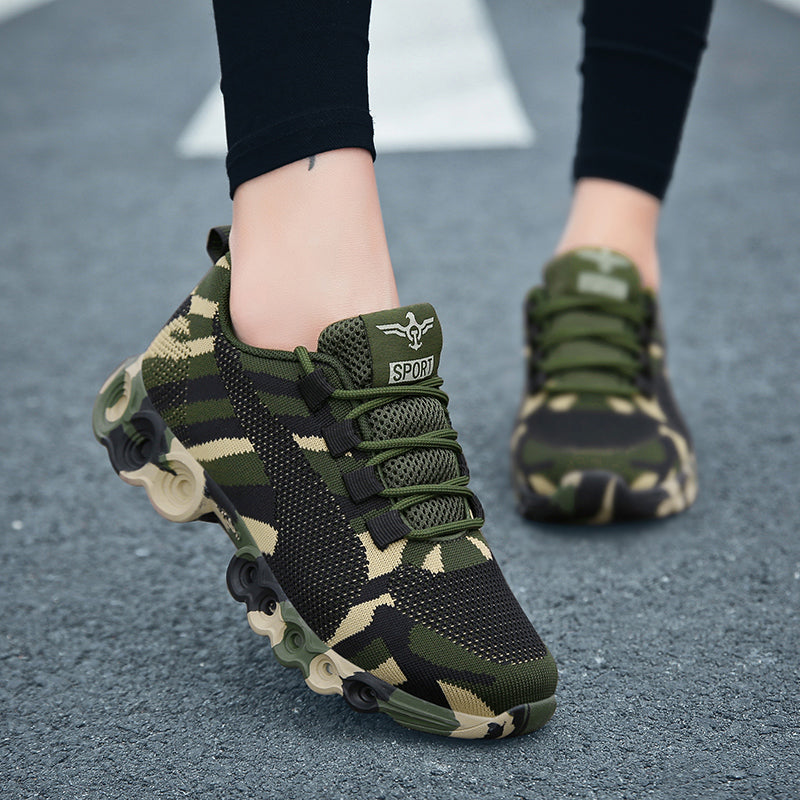 Camouflage Fashion Sneakers Women Fly Knit Breathable Army Green Trainers Plus Size 35-44 Lover Shoes NX018
