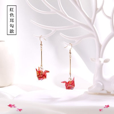 DoreenBeads Fashion Zephyr Stud Earrings Red Romantic Crane Pendant Trendy Jewelry For Women Accessories Gift Charms,1 Pair