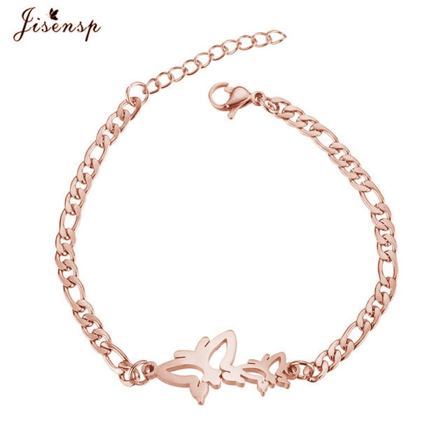 Jisensp Elephant Butterfly Bracelets Bangles Animal Chain Link Bracelet Female Stainless Steel Bracelets for Women Accessories