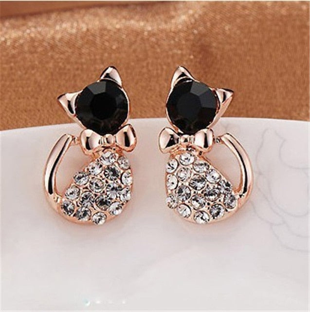 Hot Sell Fashion Earrings crystal jewelry Lovely Rhinestone Cat Earrings Cute Cat Stud Earrings For Women Girls Gift