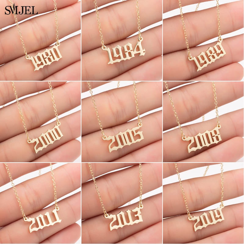 SMJEL Personalized Year Number Necklaces for Women Custom Year 1980 1989 2000 Birthday Gift from 1980 to 2019