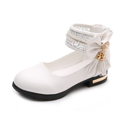 Children's Flats New Arrival Butterfly-knot Tassel Decorative Princess Party Performance Shoes Big Student girl Shoes for Kids