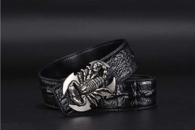 Men Crocodile Grain Leather Belts Tiger Lions Eagle Cicadas Wolf Scorpion Buckle Alligator Grain Jeans Belts XKS072