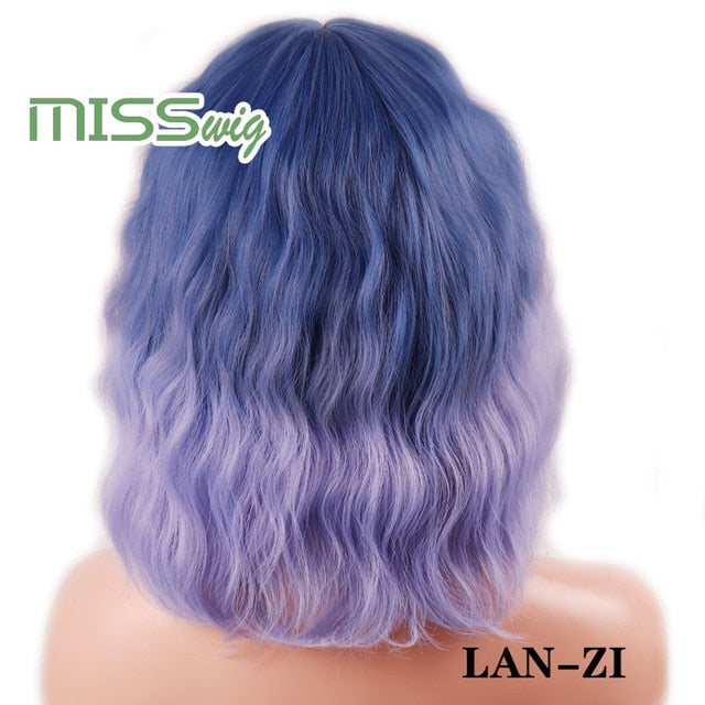 MISS WIG Short Water Wave Synthetic Hair 8Colors  Available Wig For Women Heat Resistant Fiber Daily False Hair