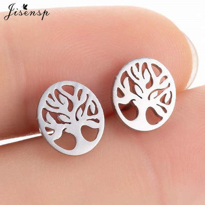 Jisensp Vintage Geometric Plant Stud Earrings for Women Stainless Steel Jewelry Earings Small Earrings Boucle d'oreille Femme