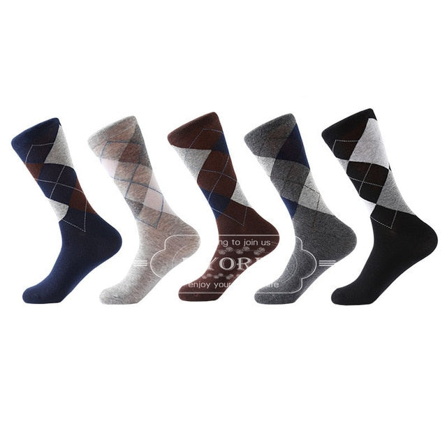 MYORED drop shipping combed cotton socks  men's crew business socks classical solid color plaid socksCalcetines de hombre
