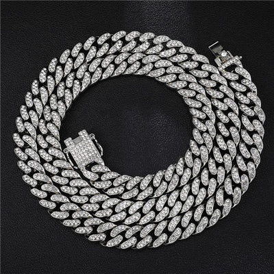 Iced Out Paved Rhinestones 1Set 13MM Gold Silver Full Miami Curb Cuban Chain CZ Bling Rapper Necklaces For Men Hip Hop Jewelry