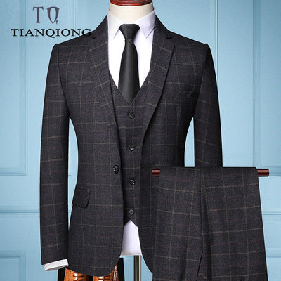 2019 Three-piece Male Formal Business Plaids Suit for Men's Fashion Boutique Plaid Wedding Dress Suit ( Jacket + Vest + Pants )
