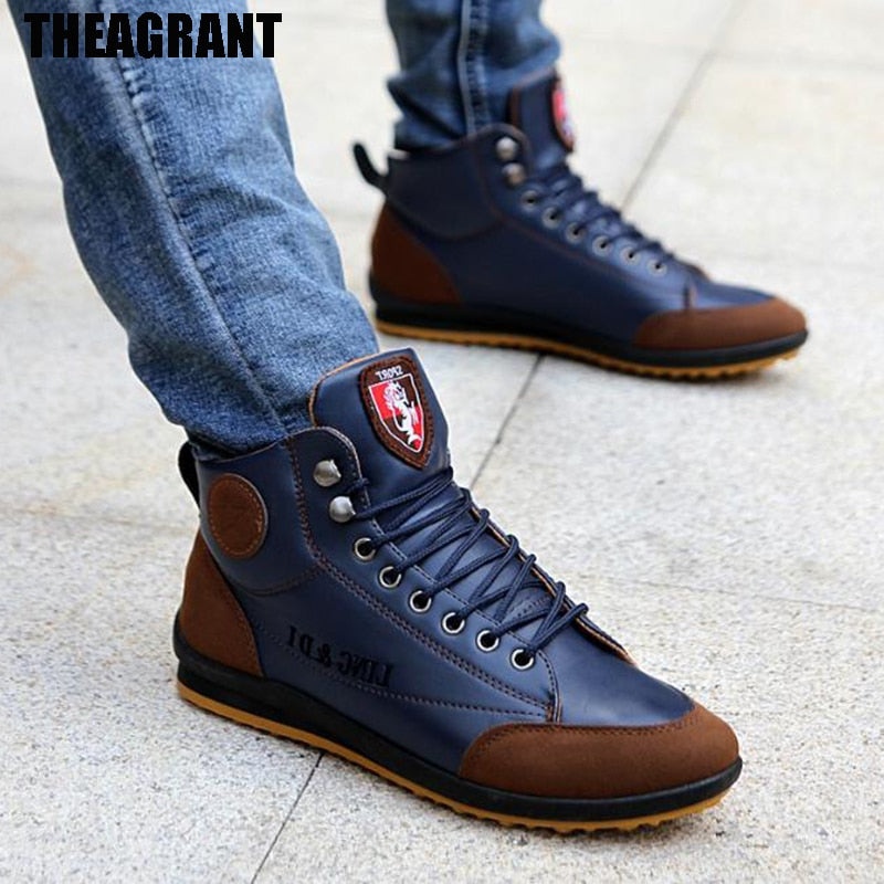 THEAGRANT Autumn Winter Men Boots British Style Lace Up Flat Men Shoes