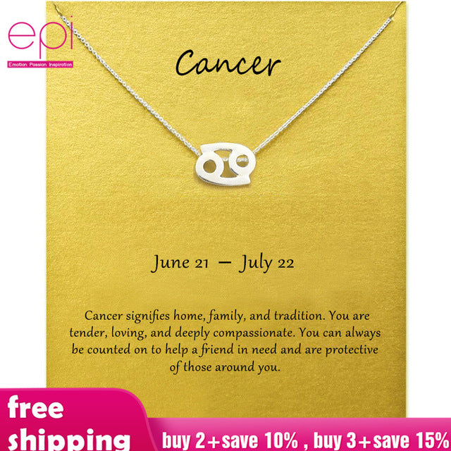 EPI 12 Constellation Pendant gold Necklace jewelry choker Zodiac Sign custom Necklace Birthday Gifts Message Card for Women Girl