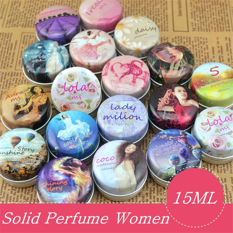 1pc Eau De Parfum 15g Women Soild Perfume Feminino Portable Box Flower Fruit Fragrance Floral Cream Female Parfum Metal Casing