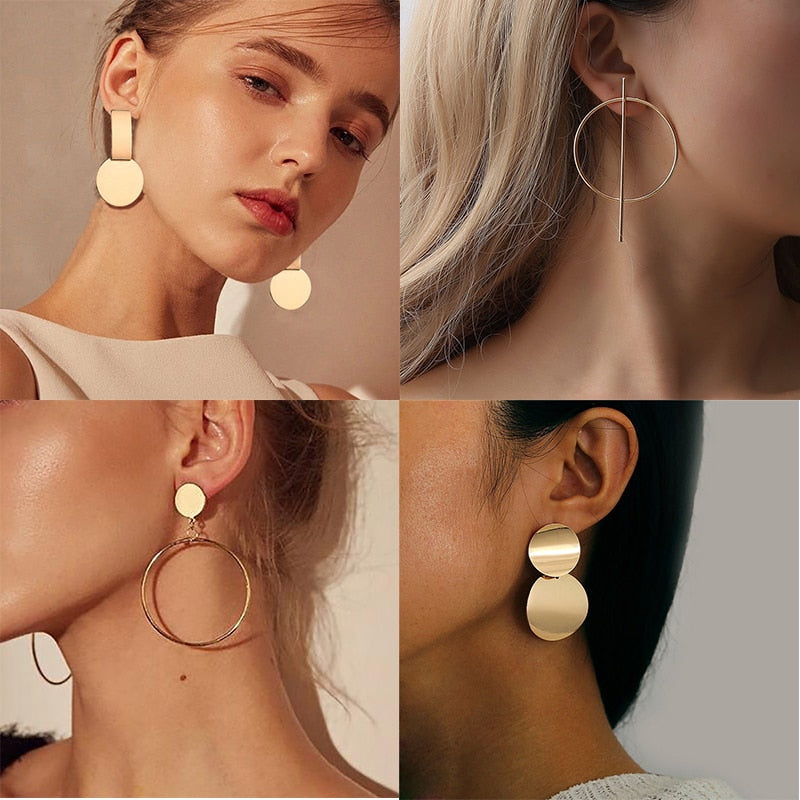 Big Gold Statement Earrings For Women Metal Trendy Luxury Fashion Female Jewlery Top Design Vintage Earring Hanging Earrings