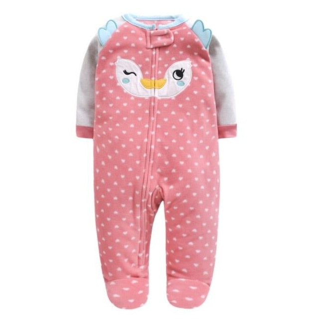 Newborn Baby Boy Autumn-winter Fleece Climbing Clothes 3-12M Kids Footed Pajamas Long Sleeved Infant Girls Cartoon Clothing