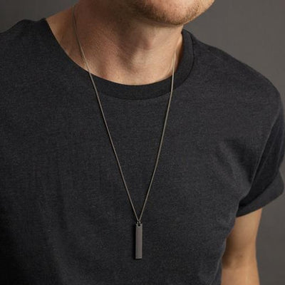 New Black Rectangle Pendant Necklace Men Trendy Simple Stainless Steel Chain Men Necklace Jewelry Gift collier femme choker