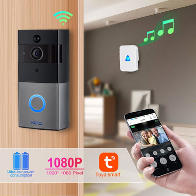 KERUI Tuya Smart Life Wireless WiFi Video Intercom Doorbell 2MP 1080P Phone Call Door Bell Home Security Night Vision Camera