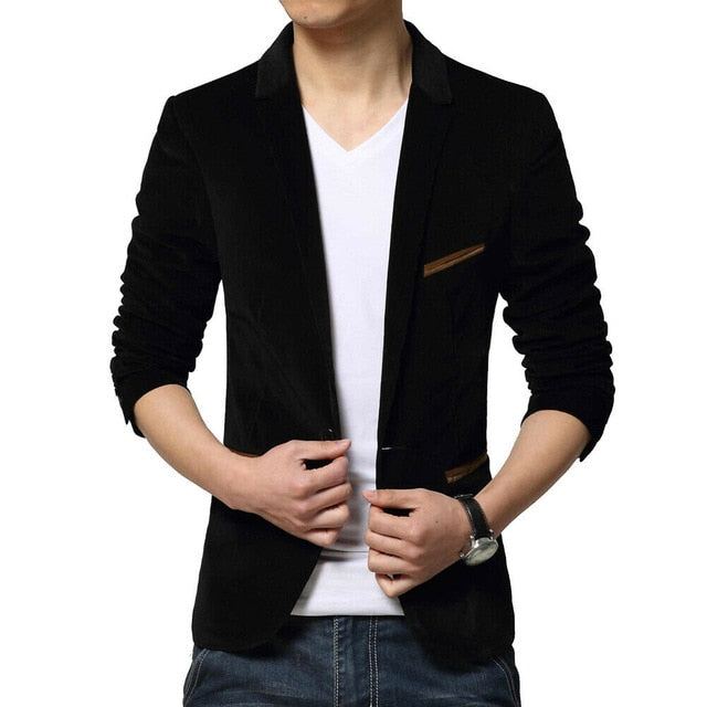 Fashion Men Slim Fit Blazer Formal Suit Jacket One Button Casual Coat Long Sleeve Dress Jacket Autumn Winter Corduroy Solid