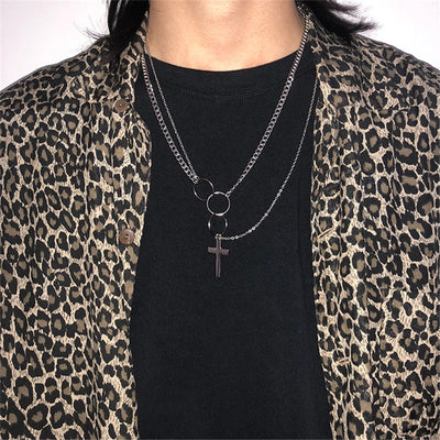 KMVEXO Multilayers Punk Silver Chains Cross Necklace Couple Fashion Street Hip Hop Geometric Metal Pendant Necklaces for Women