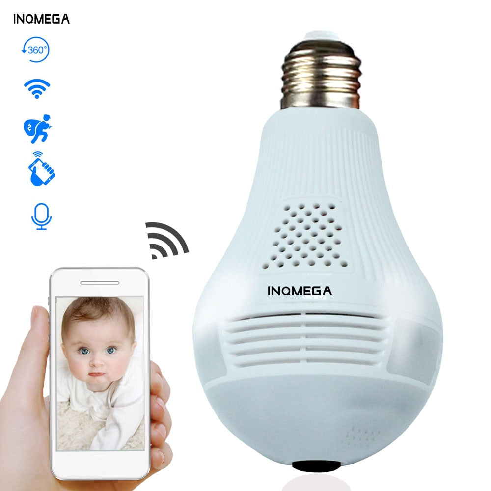 INQMEGA 360 Degree LED Light 960P Wireless Panoramic Home Security Security WiFi CCTV Fisheye Bulb Lamp IP Camera Two Ways Audio