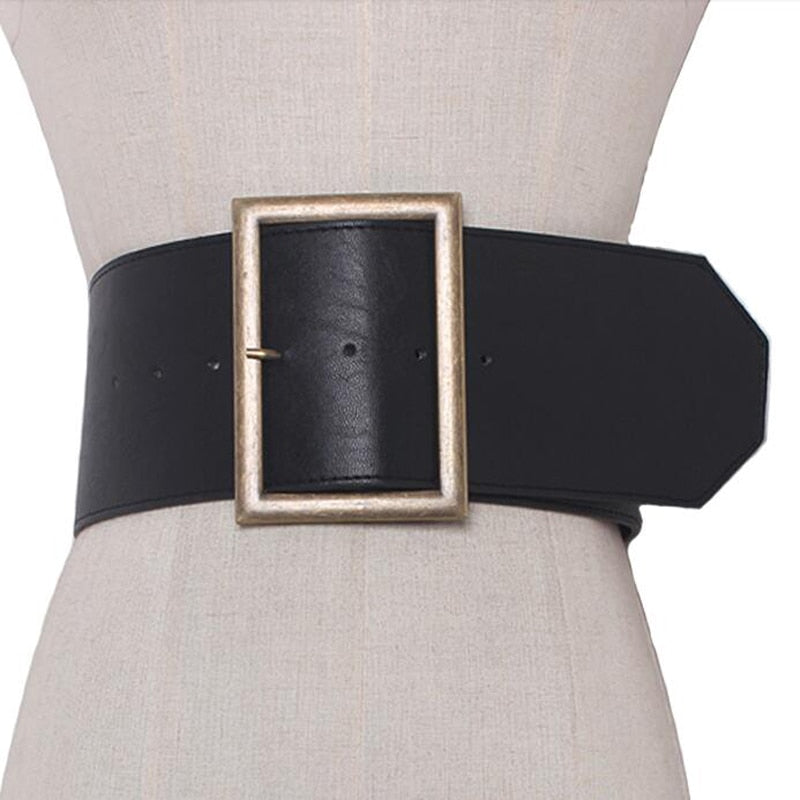 Fashion Metal buckle wide leather belt Punk cool belts exaggerate heavy metal wide belts hip hop leather pu belt for women