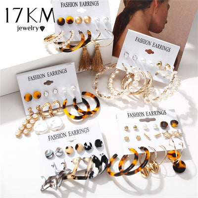 17KM Women Earrings Set Acrylic Pearl Earrings For Women Bohemian Leopard Tassel Stud Earrings 2020 New Brincos Fashion Jewelry