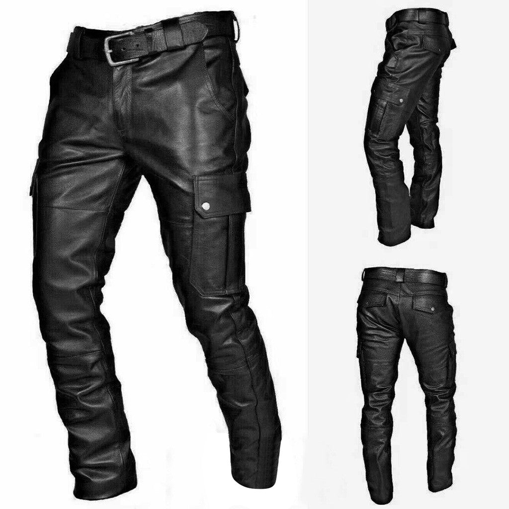 Man Retro Leather Pants Spring And Summer Fashion Men Slim PU Leather Trousers High Elastic Man Motorcycle Pants Street #35