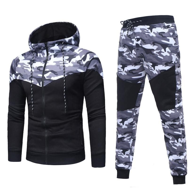 JAYCOSIN Men's Outdoor Camouflage Black Splicing Drawstring Trousers Long Pants Coat Set Drop shipping 15p