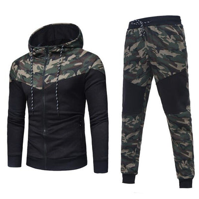 JAYCOSIN Men's Outdoor Camouflage Black Splicing Drawstring Trousers Long Pants Coat Set Drop shipping 15p