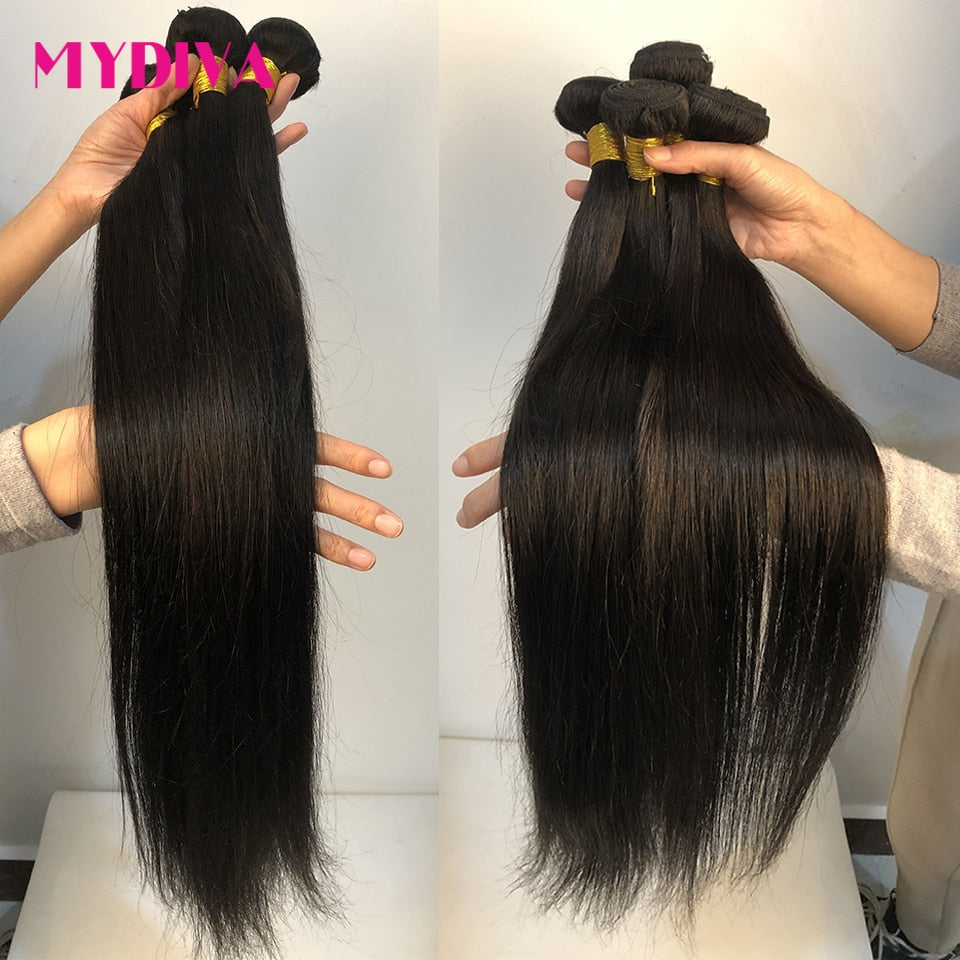 Mydiva 8-34 36 38 40 Inch Brazilian Hair Weave Bundles Straight 100% Human Hair 3/4 Bundles Natural Color Remy Hair Extensions