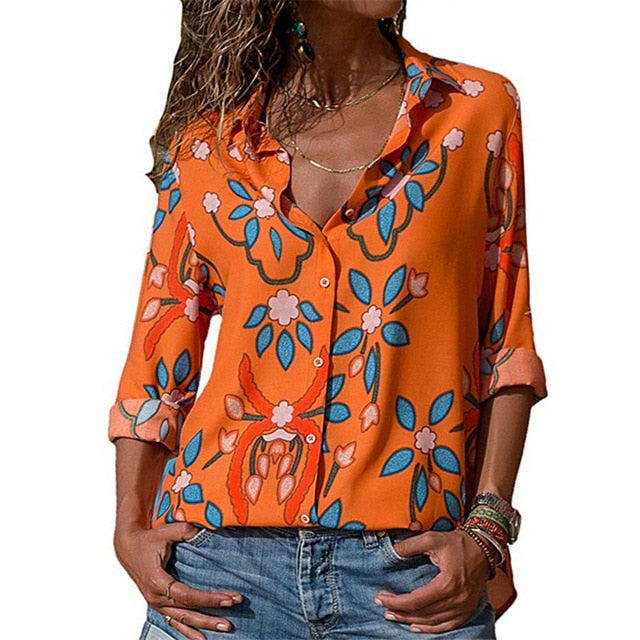 Womens Tops and Blouses 2020 Summer Floral Print Chiffon Blouse Long Sleeve Turn Down Collar Office Shirt Blusas Mujer Plus Size