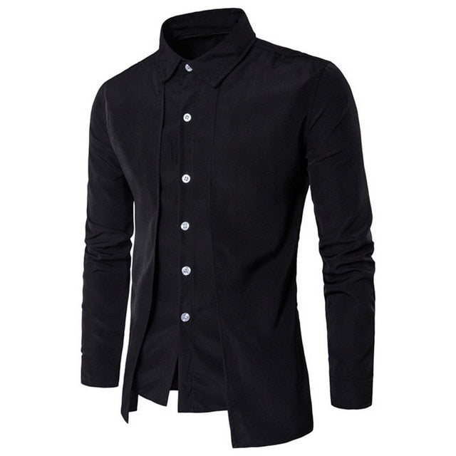 Plus Size Men Double Breasted Slim Fit Long Sleeve Shirt Men Turn Down Collar Shirt Male Vintage Court Style Camisas Masculina
