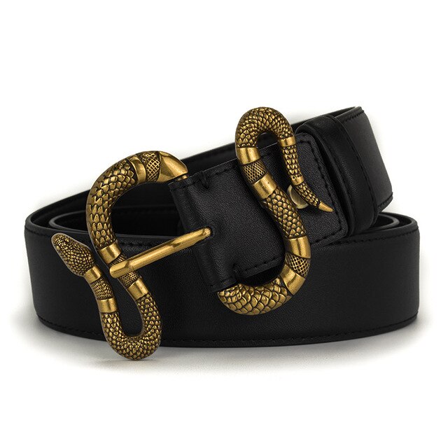 Men Belt Leather Snake Belt Luxury Designer Brand cinturones cow genuine leather Double  Serpentine punk style Brass hombre Belt